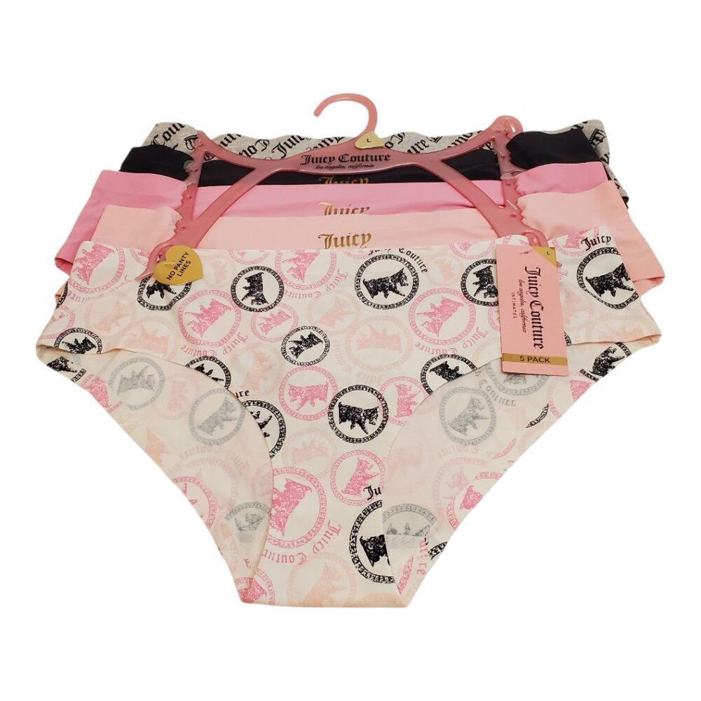 JUICY COUTURE Bikini Underwear 5 Pack No Panty Lines Panties Pink Black